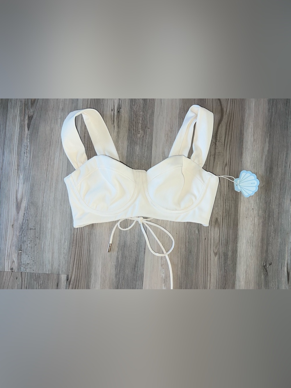 POPFLEX  Boardwalk Bombshell Bikini Top Cream Ribbed Swim Resort Large L New